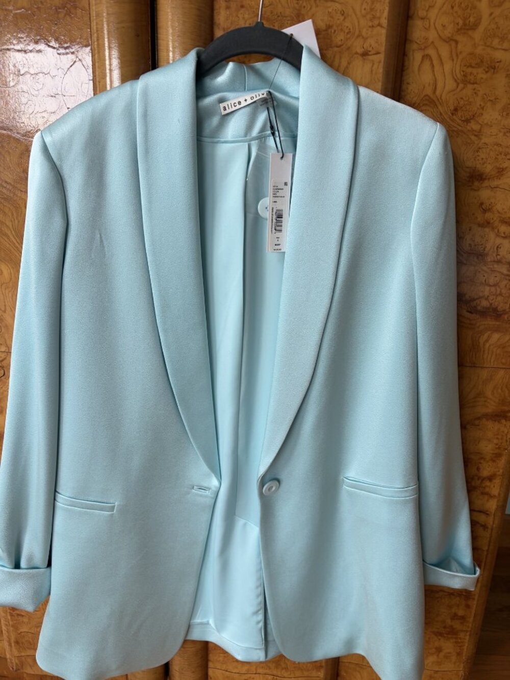 Alice + Olivia Macey Cuffed Shawl Collar Blazer Powder Blue Size 4 NWT